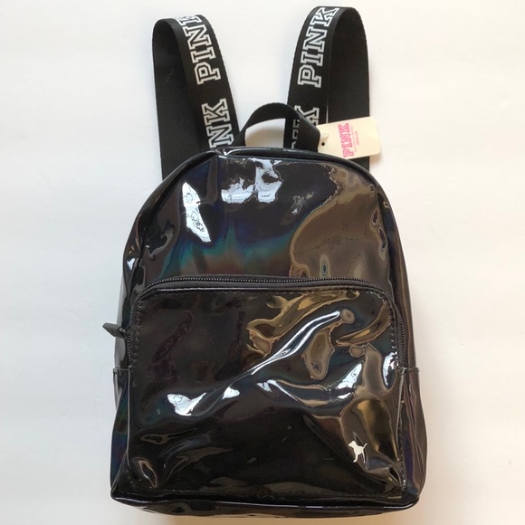 PINK Victoria's Secret Handbags - $29❤️New Black VS PINK iridescent Mini Backpack